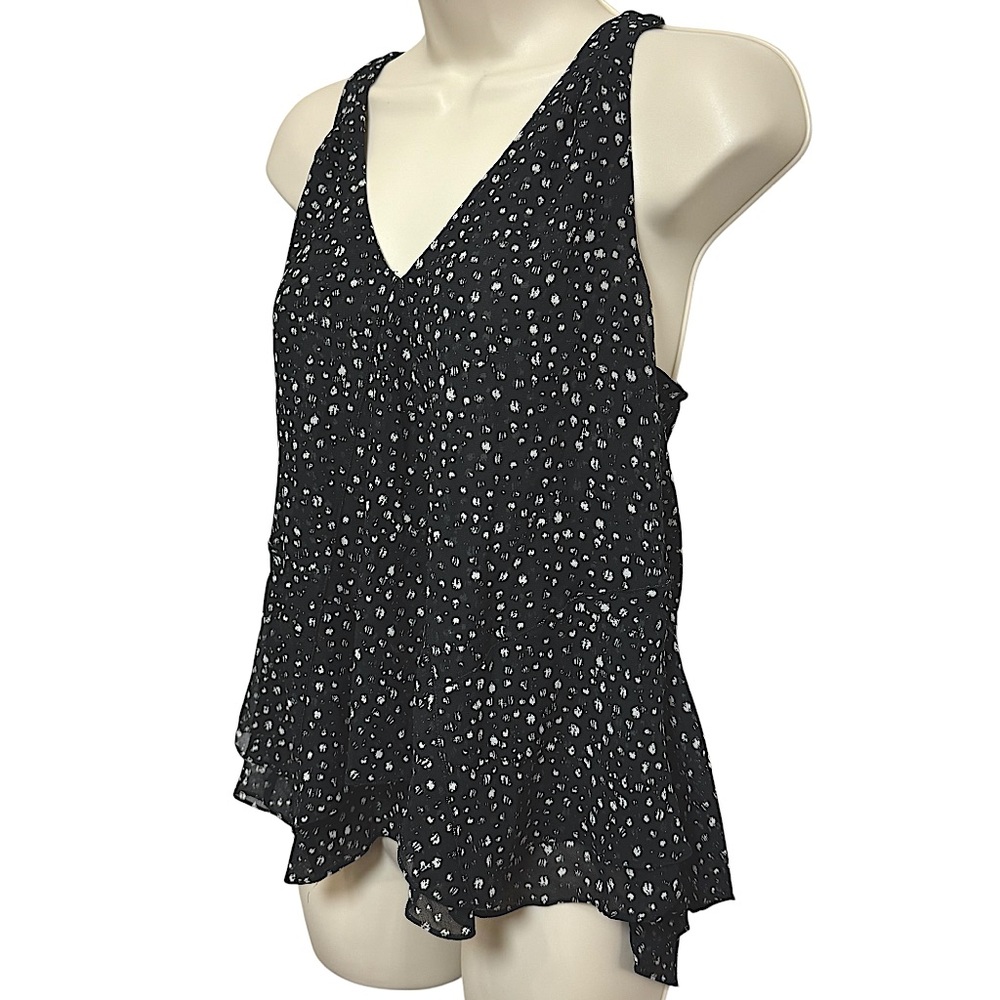 Rebecca Taylor Womens Black White Polka Dot Sleeveless Tiered Flowy Blouse 2